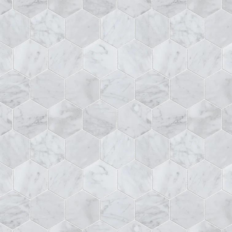 White Carrara 3" x 3" Natural Stone Honeycomb Marble Look Mosaic Wall Tile