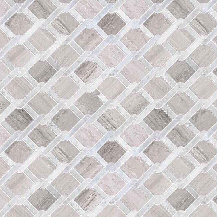 Supreme Tile Wooden Beige 12.01 in. x 12.01 in. Geometric Polished Marble Mosaic Tile