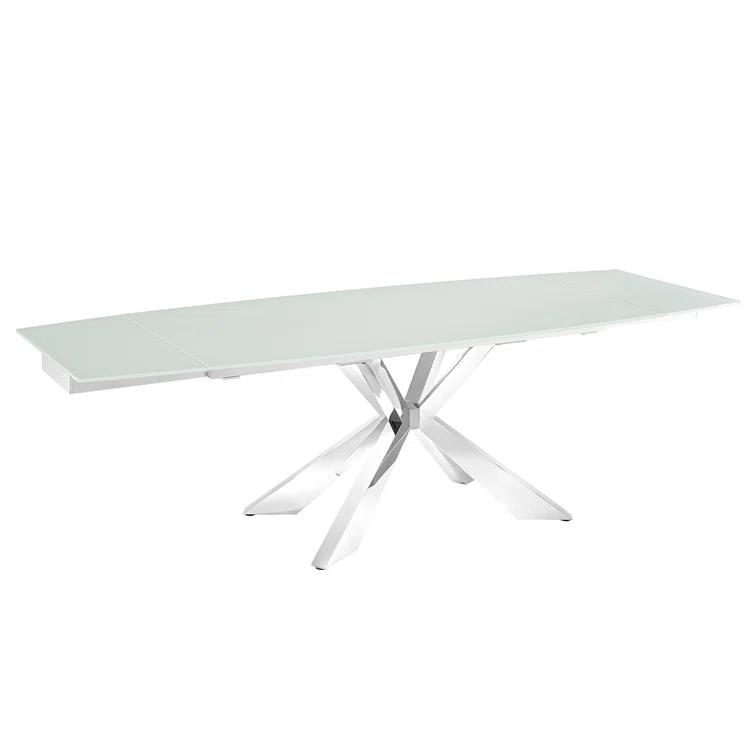 Extendable Glass Top Metal Base Dining Table