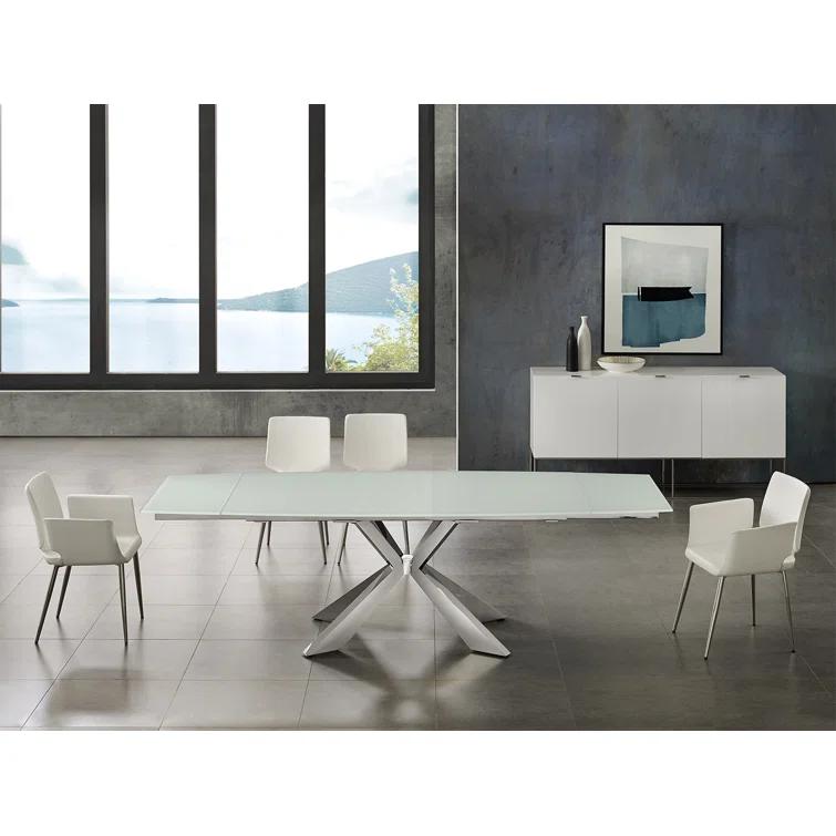 Extendable Glass Top Metal Base Dining Table