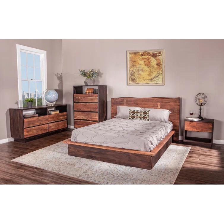 Palermo Transitional King Platform Bed with Live Edge Wood Headboard
