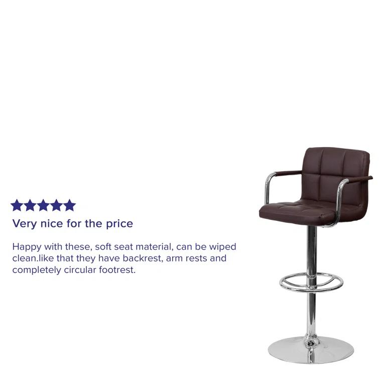 Flash Furniture Contemporary Quilted Vinyl Adjustable Height Barstool with Arms and Chrome Base