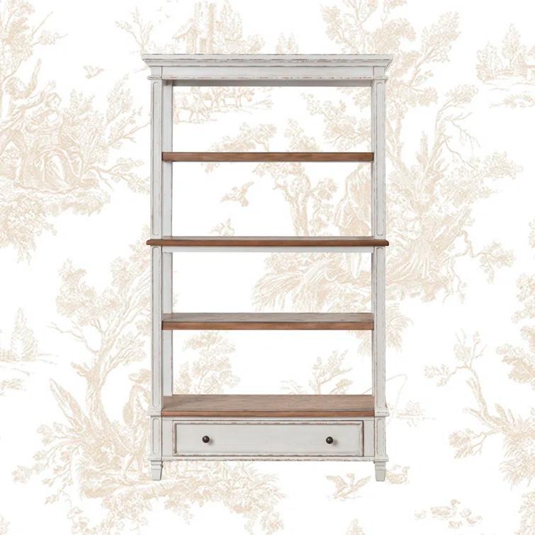 75" Realyn Bookshelf - Signature Design by Ashley: Cottage Style, Antiqued Two-Tone Finish, Open Shelves