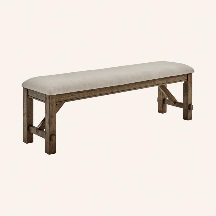 Gigi 60" Solid Wood and Upholstered Farmhouse Dining Bench