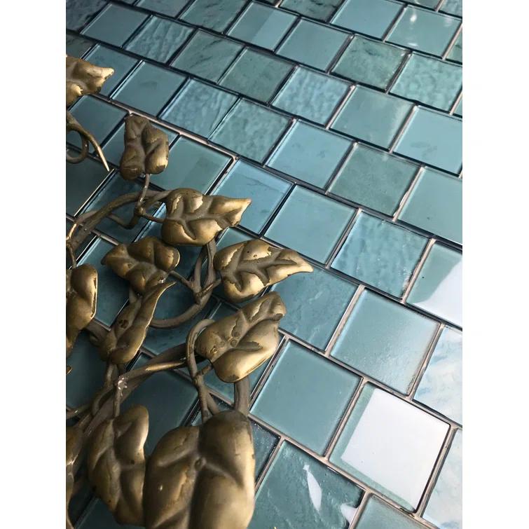 Landscape 2 in. x 2 in. Translucent Glass Plastic Face Mounted Brick Mosaic Designer Pool Tile