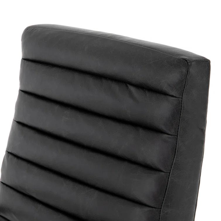 Black Leather Contemporary Conference Chair with Oak Arms