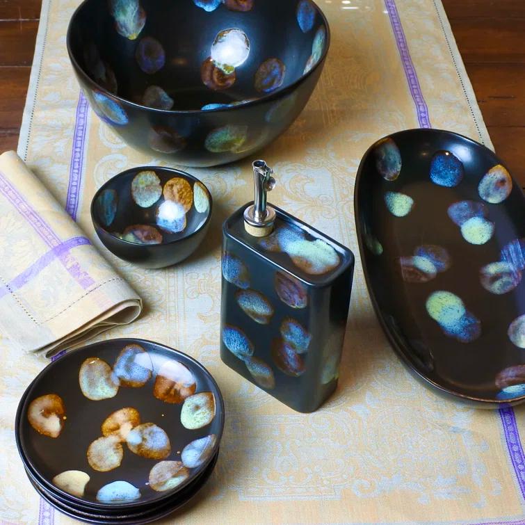 Dappled Black Ceramic 20 oz Pasta Bowl