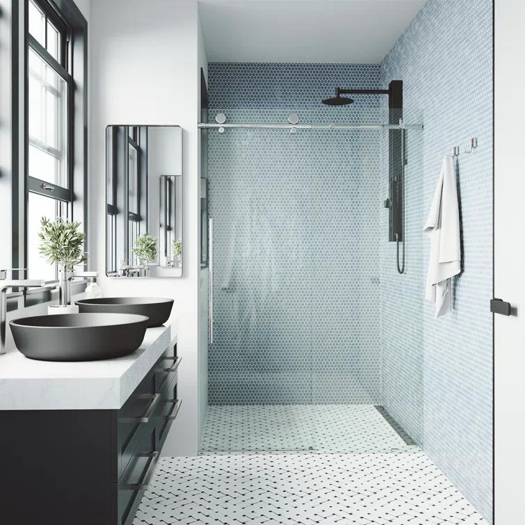 Elan E-Class 44-48" W x 76" H Sliding Frameless Shower Door with 3/8" Clear Glass