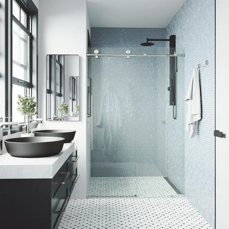 Elan E-Class 44-48" W x 76" H Sliding Frameless Shower Door with 3/8" Clear Glass