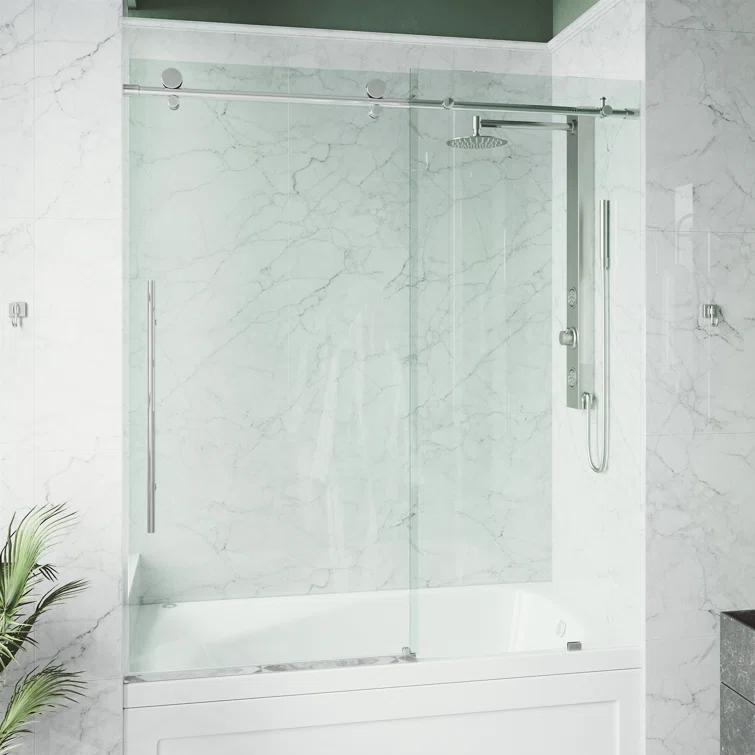 Elan E-Class 56-60" W x 66" H Sliding Frameless Tub Door with 3/8" Clear Glass