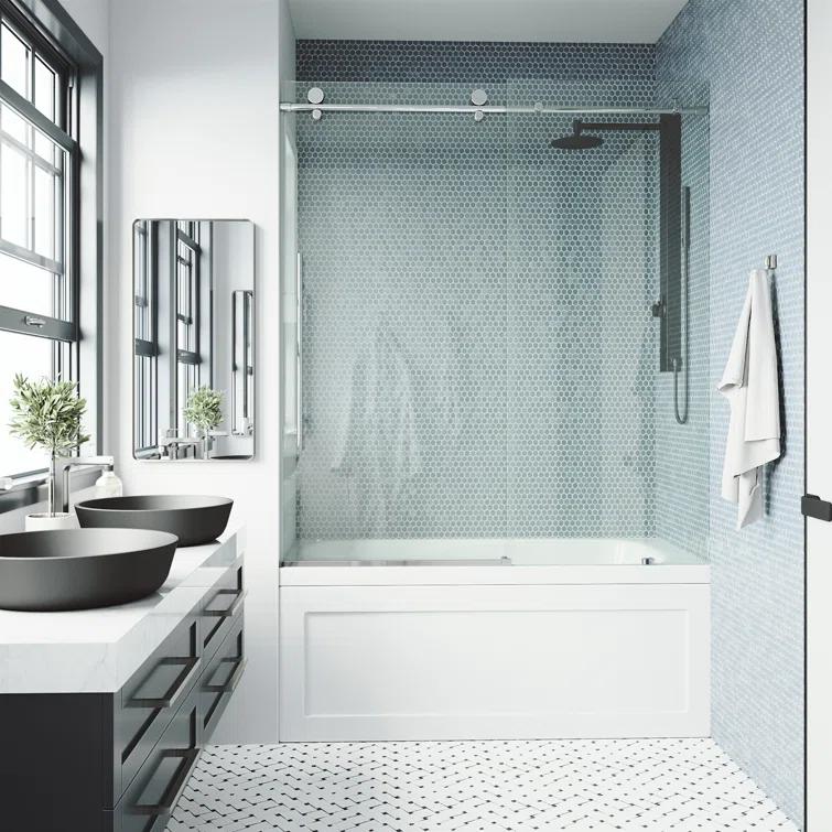 Elan E-Class 56-60" W x 66" H Sliding Frameless Tub Door with 3/8" Clear Glass