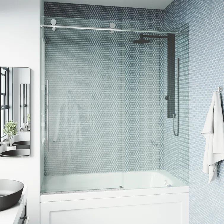 Elan E-Class 56-60" W x 66" H Sliding Frameless Tub Door with 3/8" Clear Glass