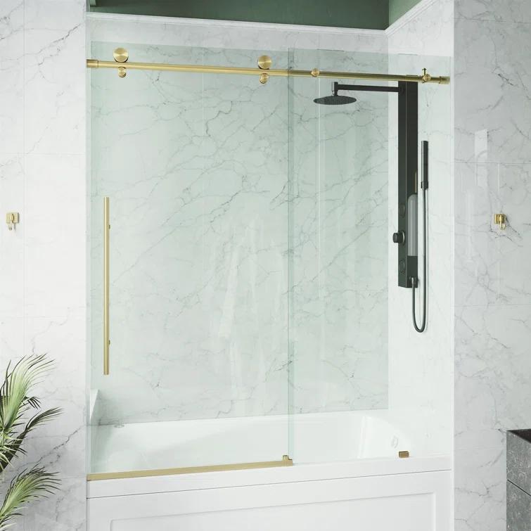 Elan E-Class 56-60" W x 66" H Sliding Frameless Tub Door with 3/8" Clear Glass