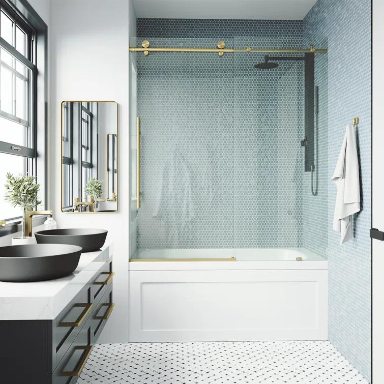 Elan E-Class 56-60" W x 66" H Sliding Frameless Tub Door with 3/8" Clear Glass