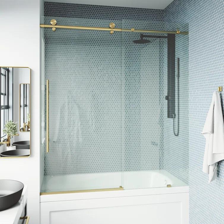 Elan E-Class 56-60" W x 66" H Sliding Frameless Tub Door with 3/8" Clear Glass