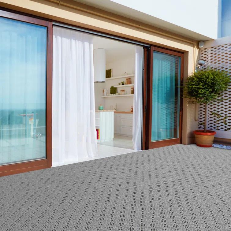 Interlocking 11.5"x11.5" Deck Tiles - Diamond Pattern Outdoor Pavers - Weather + Slip Resistant