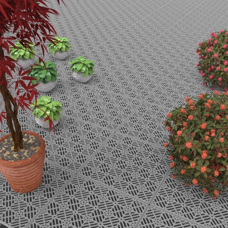 Interlocking 11.5"x11.5" Deck Tiles - Diamond Pattern Outdoor Pavers - Weather + Slip Resistant