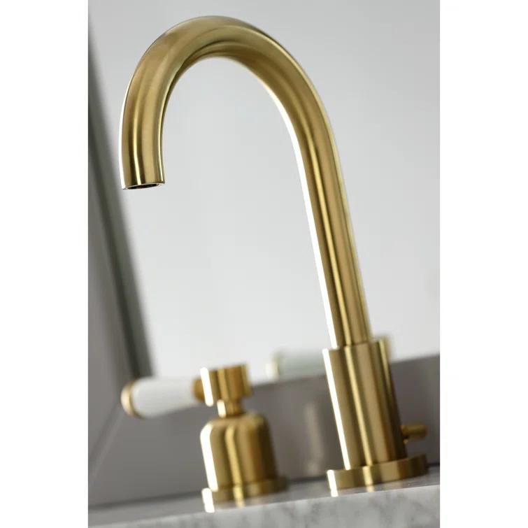 Kingston Brass Paris Two-Handle 3-Hole Deck Mount Widespread Bathroom Faucet with Brass Pop-Up Drain