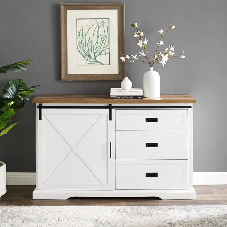 Highland Dunes Analaura 56" Wide Sliding Door Sideboard with 3 Drawers