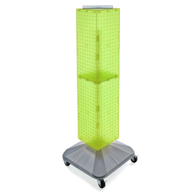 Azar Displays 703388-GRE Four-Sided Pegboard Floor Display on Revolving Wheeled Base. Spinner Rack Tower. Panel Size: 8"W x 40"H