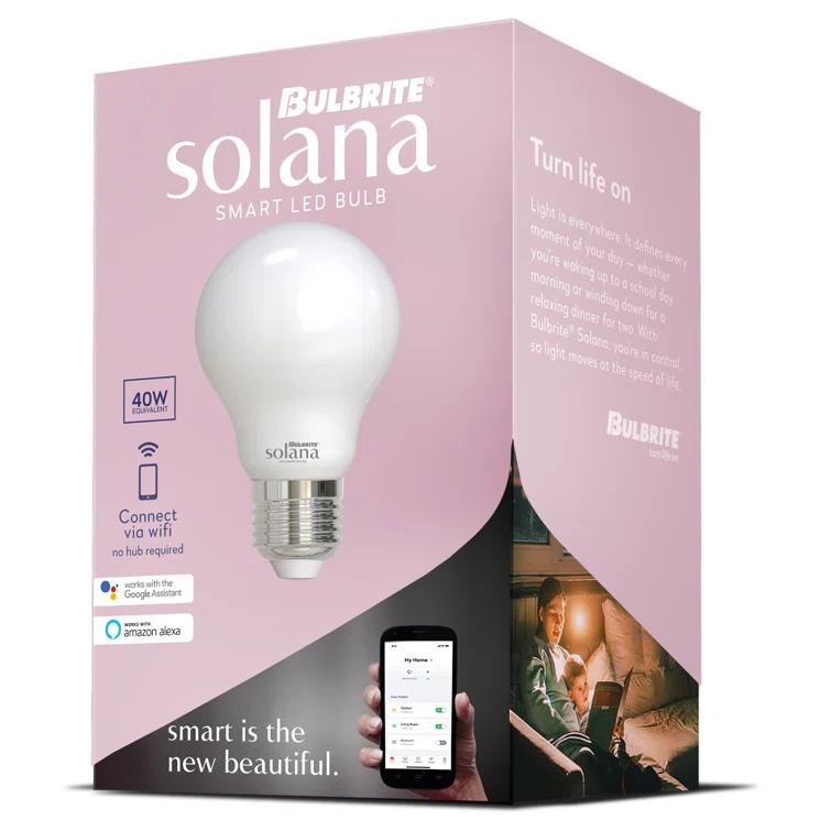 Bulbrite Solana 290111 Solana Smart WiFi Connected A19 Tunable White 40 Watt Equivalent LED Light Bulb
