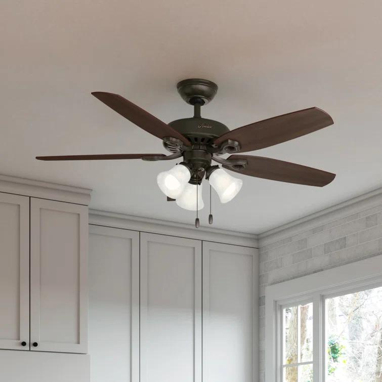Hunter Fan Builder Plus 52" 5 - Blade Standard Ceiling Fan with Pull Chain and Light Kit Included