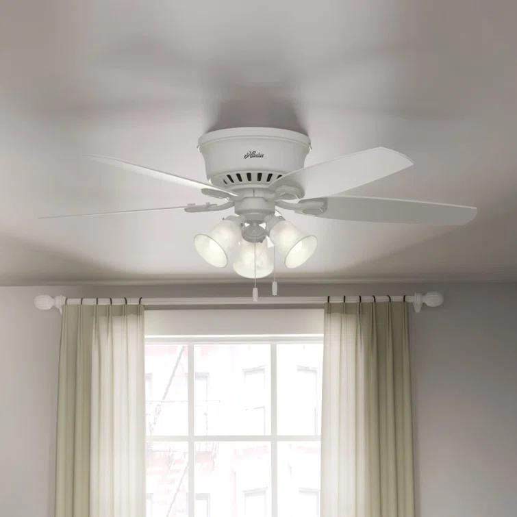 Builder Low Profile 52" 5 - Blade Flush Mount Ceiling Fan with Lights and Pull Chains