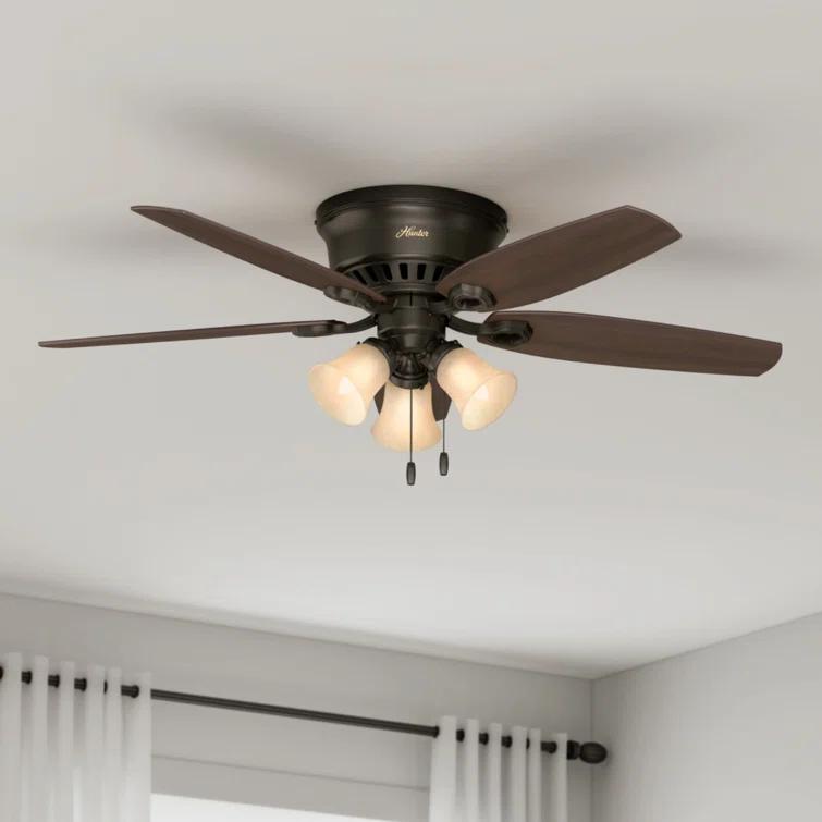 Builder Low Profile 52" 5 - Blade Flush Mount Ceiling Fan with Lights and Pull Chains