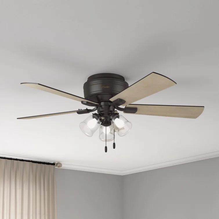 52" Crestfield 5 - Blade Flush Mount Ceiling Fan with Lights and Pull Chains