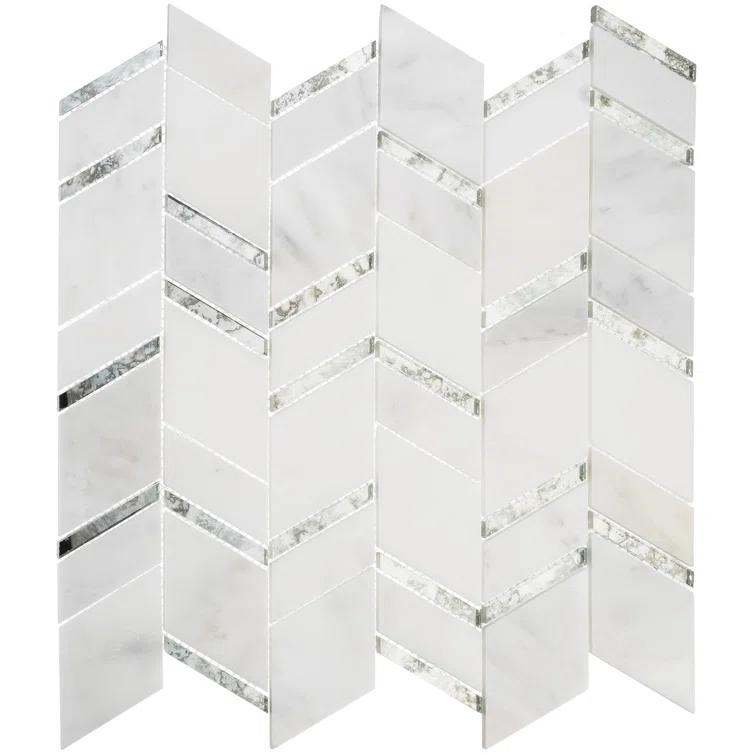 Casia Polished Marble/Porcelain/ Mirrored Glass Chevron Mosaic Kitchen and Bathroom Wall Tile