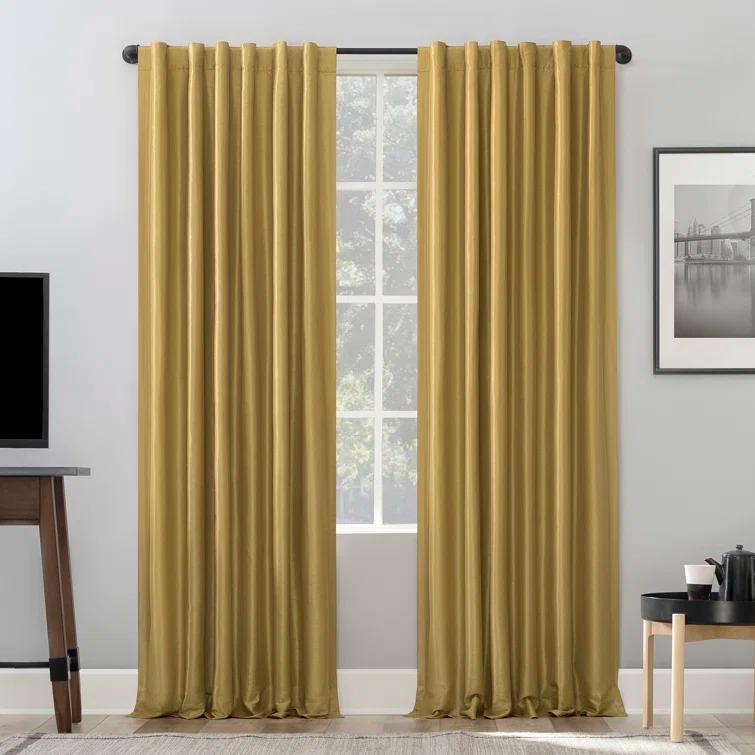 Faux Dupioni Silk Thermal Extreme 100% Blackout Back Tab Curtain Panel