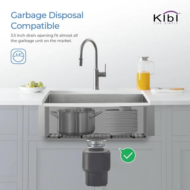 KIBI 33'' L Farmhouse / Apron Single Bowl Stainless Steel Kitchen Sink K1-SF33T