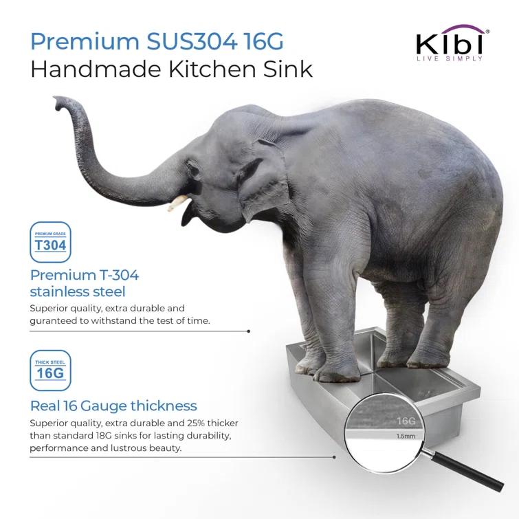 KIBI 33'' L Farmhouse / Apron Single Bowl Stainless Steel Kitchen Sink K1-SF33T
