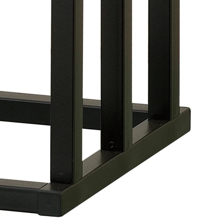 MyGift 33 Inch Black Chrome Plated Metal Freestanding Bathroom Towel Rack Stand with 3 Tier Bamboo Wood Bar, Laundry Room Drying Rack Stand