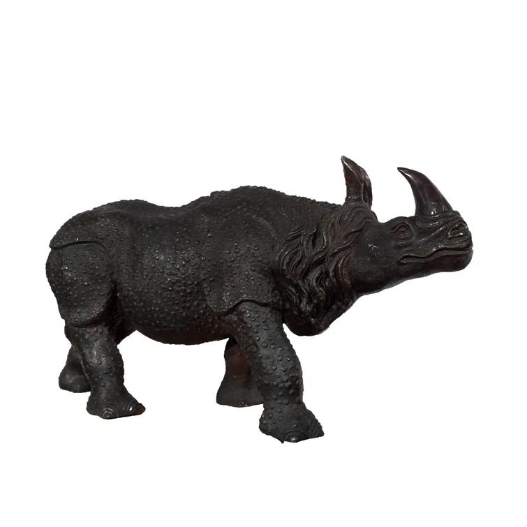 Large Bronze Rhinoceros Sculpture with Fire-Applied Patina