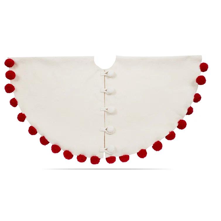 Pom Poms Red Pom Poms on Cream Handmade Felt Christmas Tree Skirt - - 63"