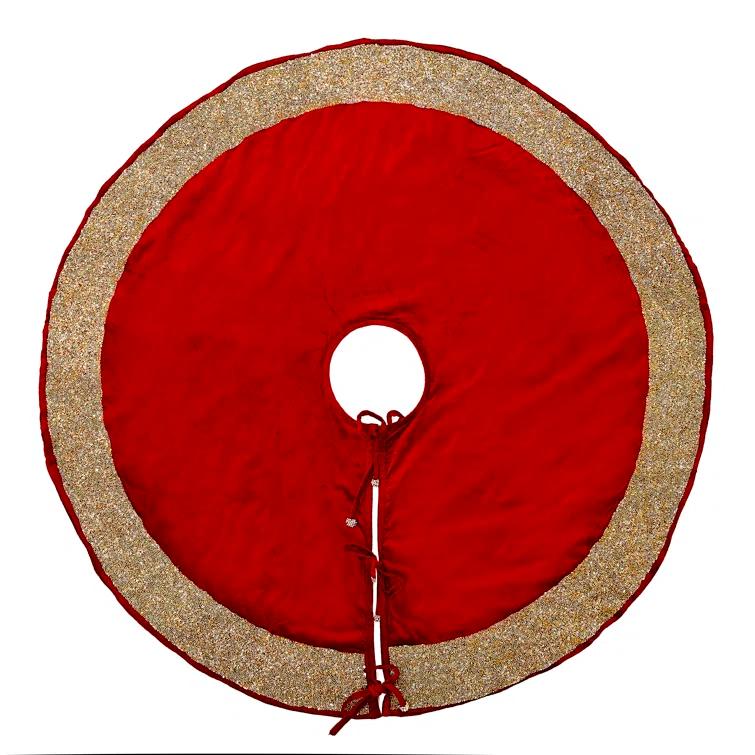Arcadia Home Velvet Christmas Tree Skirt with Hand Beaded Gold Border