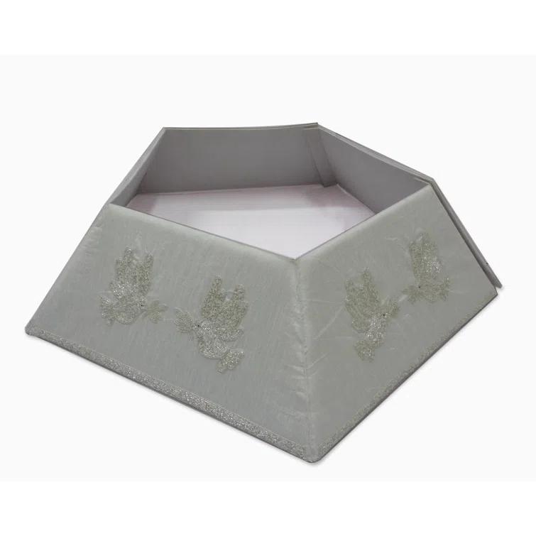 Arcadia Home Hand Beaded Adjustable Christmas Tree Collar - Doves on White Silk