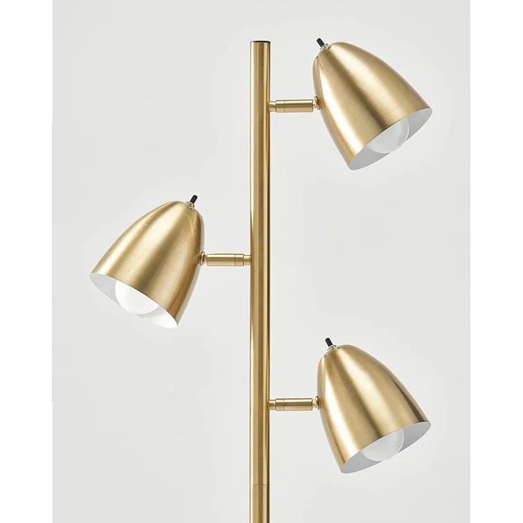 Brightech Jacob 64" Modern 3-Light Adjustable LED Floor Lamp with Gold Brass Finish and Metal Cone Shades, Bulbs Included