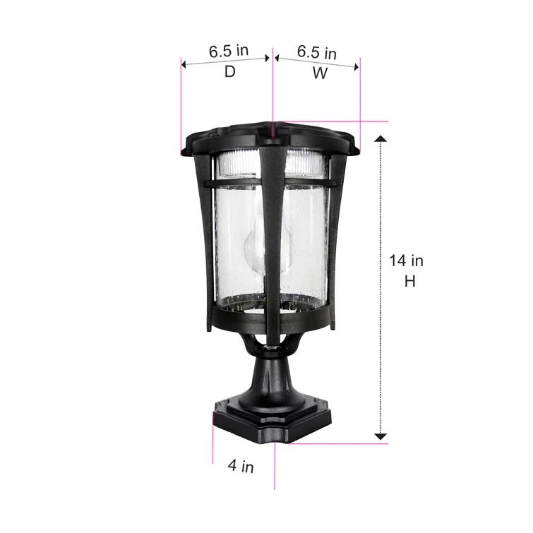 Eligia Black 1-Light 13" H Solar Powered Lantern Warm White Post Light with Pier and Wall