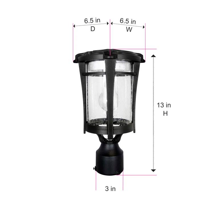 Eligia Black 1-Light 13" H Solar Powered Lantern Warm White Post Light with Pier and Wall
