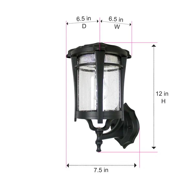 Eligia Black 1-Light 13" H Solar Powered Lantern Warm White Post Light with Pier and Wall