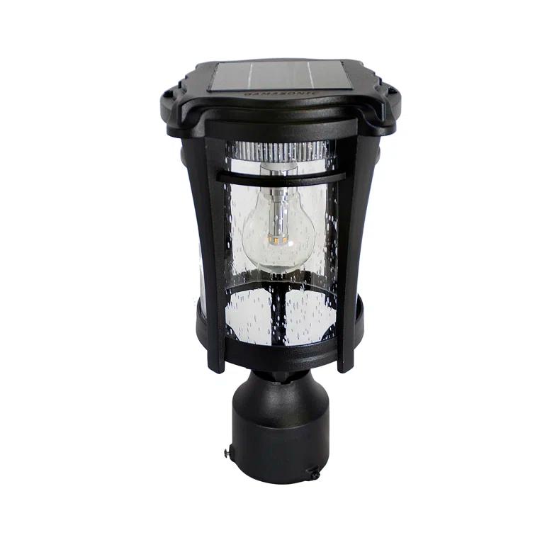 Eligia Black 1-Light 13" H Solar Powered Lantern Warm White Post Light with Pier and Wall