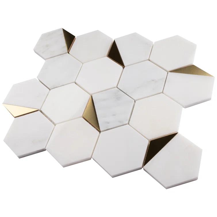 Natural Bianco 3" x 3" Marble Honeycomb Mosaic Wall Tile