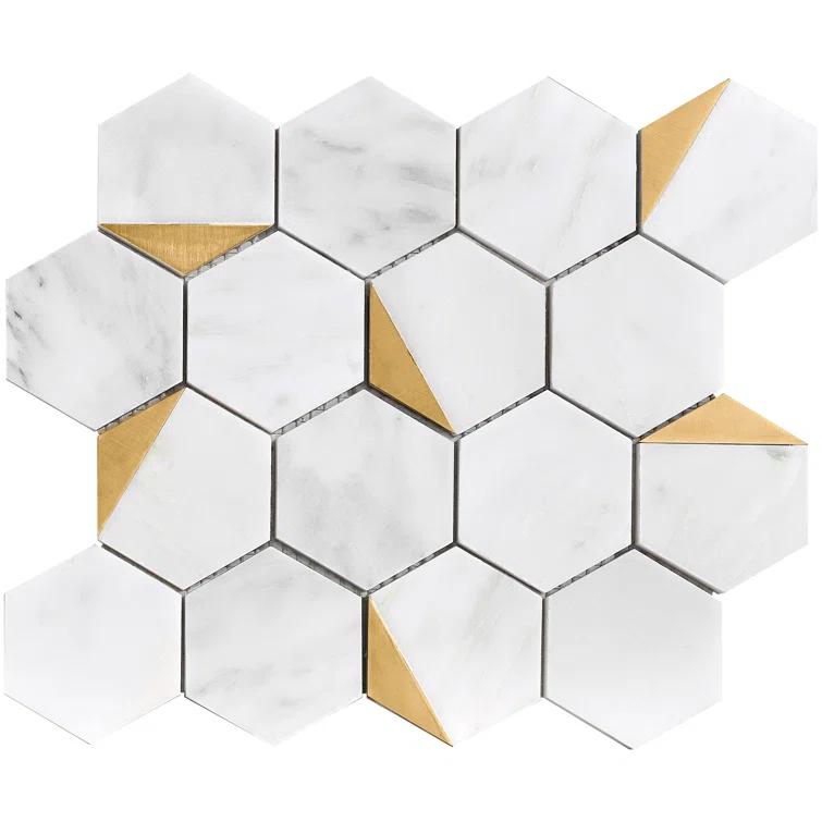 Natural Bianco 3" x 3" Marble Honeycomb Mosaic Wall Tile