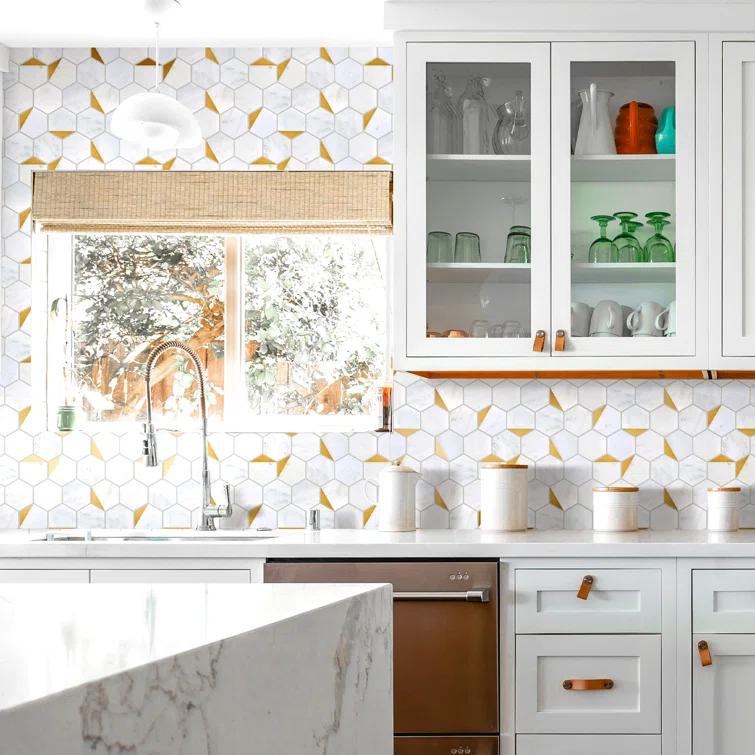 Natural Bianco 3" x 3" Marble Honeycomb Mosaic Wall Tile