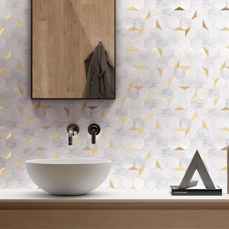 Natural Bianco 3" x 3" Marble Honeycomb Mosaic Wall Tile