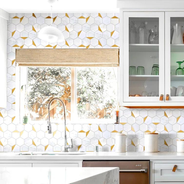 Natural Bianco 3" x 3" Marble Honeycomb Mosaic Wall Tile