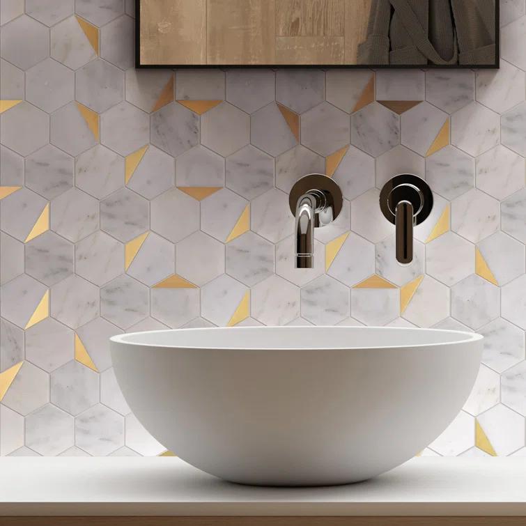 Natural Bianco 3" x 3" Marble Honeycomb Mosaic Wall Tile