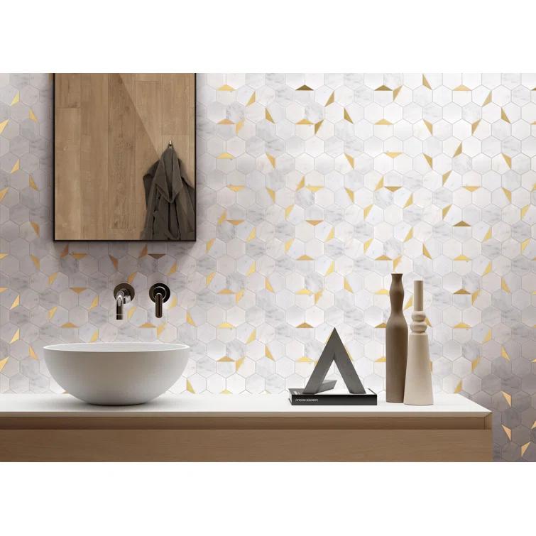 Natural Bianco 3" x 3" Marble Honeycomb Mosaic Wall Tile